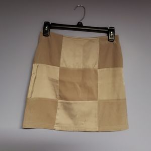 Tan checkered suade and satin skirt